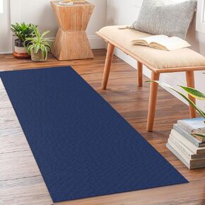 KOZYFLY Washable Runner Rug 2x5 Ft Runners for Hallways Throw Rug with Rubber Backing, Braided Cotton Entryway Runner Indoor, Carpet Runners for Hallway Kitchen Entryway Bedroom, Navy/Dark Navy