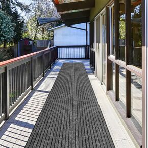 ZGR Runner Rug 2 ft x 6 ft Indoor/Outdoor Low Profile, Hallway, Kitchen, Patio, Deck Area, RV, Entryway, Garage, with Natural Non-Slip Rubber Backing, Gray with Black Stripe, Custom