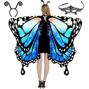 Halloween butterfly costume for women adult wings cape shawl with lace mask and antenna headband