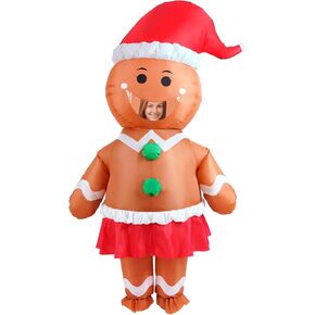 Inflatable Gingerbread Costume Adult Christmas Blow Up Outfit Unisex Giant Halloween Xmas Cosplay Party Blowup Suit for Men and Women