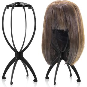 Wig Stand, Portable Wig Holder Wig Head Stand for All Wigs Travel Wig Hair Stylist Gifts for Women(black (2 pack))