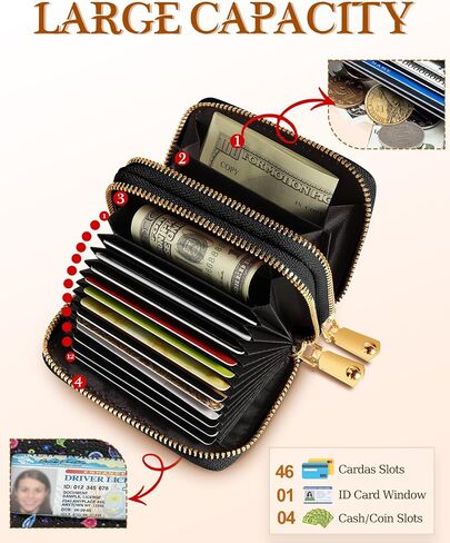 Credit Card Holder for Women - RFID Women Wallet Leather Card Wallet for Ladies Girls Female Aesthetic Cute Wallet with Card Slots Coin Cash Zipper Purse & ID Window, Colorful Owl in Saudi Arabia