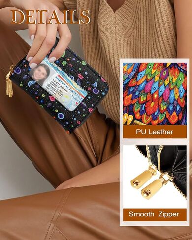 Credit Card Holder for Women - RFID Women Wallet Leather Card Wallet for Ladies Girls Female Aesthetic Cute Wallet with Card Slots Coin Cash Zipper Purse & ID Window, Colorful Owl in Saudi Arabia