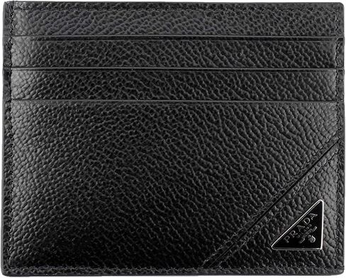 حامل بطاقات جلد Vitello Grain باللون الأسود للرجال من Prada in Kuwait