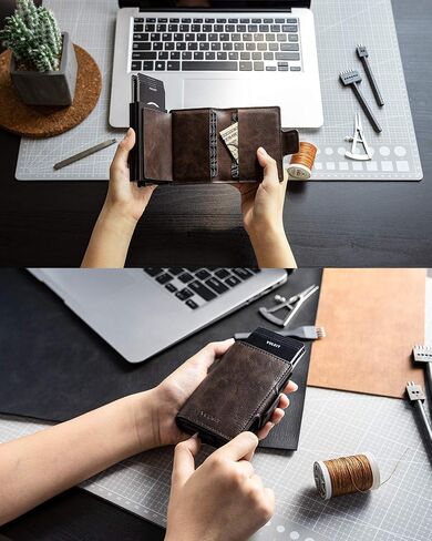 حامل بطاقة الائتمان VULKIT RFID من الجلد التلقائي المنبثق المحفظة المغناطيسية حافظة بطاقة مزدوجة للرجال والنساء in Kuwait