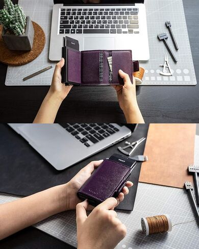 حامل بطاقة الائتمان VULKIT RFID من الجلد التلقائي المنبثق المحفظة المغناطيسية حافظة بطاقة مزدوجة للرجال والنساء in Kuwait