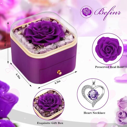 Beferr Gifts for Women Birthday Gifts Preserved Real Rose with Necklace Eternal Roses Forever Flowers for Delivery Prime Mother's Day Mom Gifts for Grandma Daughter Wife Sister in Saudi Arabia