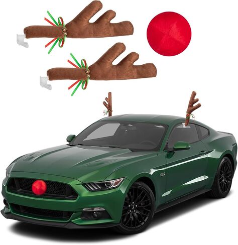 Car Christmas Reindeer Antlers and Nose - Xmas Decorations for Car - Window Holiday Kit for Car Truck Van SUV in Saudi Arabia