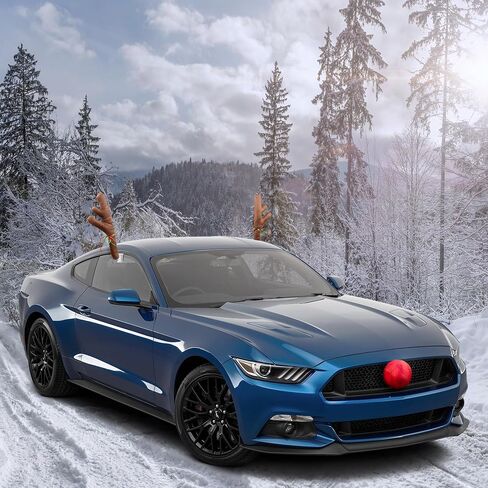 Car Christmas Reindeer Antlers and Nose - Xmas Decorations for Car - Window Holiday Kit for Car Truck Van SUV in Saudi Arabia