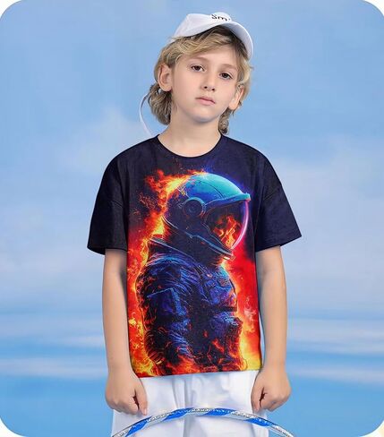 Enlifety Boys Girls T-Shirts 3D Graphic Shirts Kids Cool Short Sleeve Tees Size 4-14T in Saudi Arabia