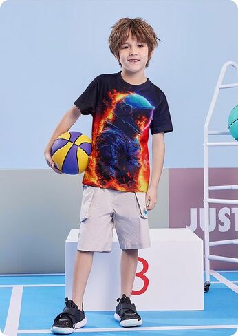 Enlifety Boys Girls T-Shirts 3D Graphic Shirts Kids Cool Short Sleeve Tees Size 4-14T in Saudi Arabia