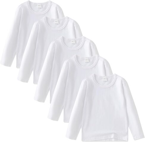 5 Pack Cotton Long Sleeve Tee Shirts for Boys Kids Toddlers' Basic Crewneck Tops T-Shirts in Saudi Arabia