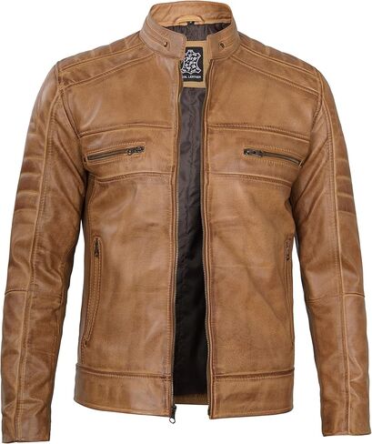 سترات جلدية للرجال من Blingsoul Real Lambskin - سترة جلدية فاخرة للرجال على طراز Cafe Racer in Kuwait