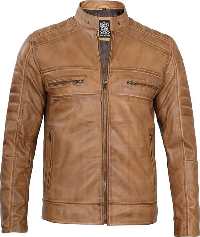 سترات جلدية للرجال من Blingsoul Real Lambskin - سترة جلدية فاخرة للرجال على طراز Cafe Racer in Kuwait