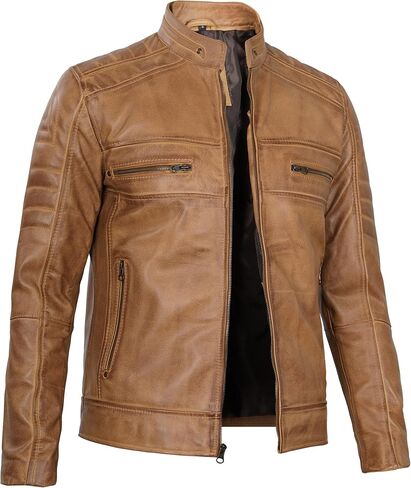 سترات جلدية للرجال من Blingsoul Real Lambskin - سترة جلدية فاخرة للرجال على طراز Cafe Racer in Kuwait