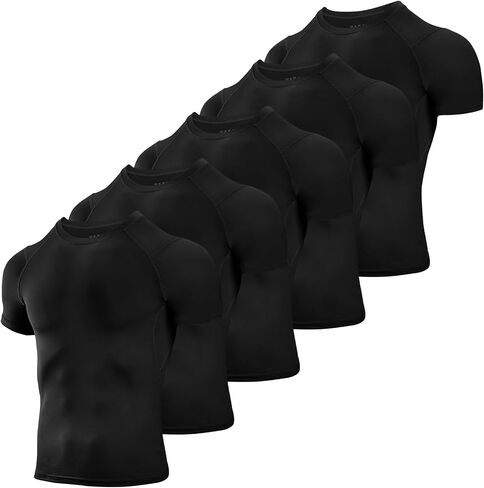 Niksa Men's Compression Shirts 3/5 Pack,Short Sleeve Athletic Compression Tops Cool Dry Workout T Shirt in Kuwait