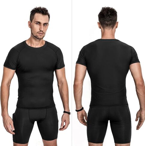 Niksa Men's Compression Shirts 3/5 Pack,Short Sleeve Athletic Compression Tops Cool Dry Workout T Shirt in Kuwait