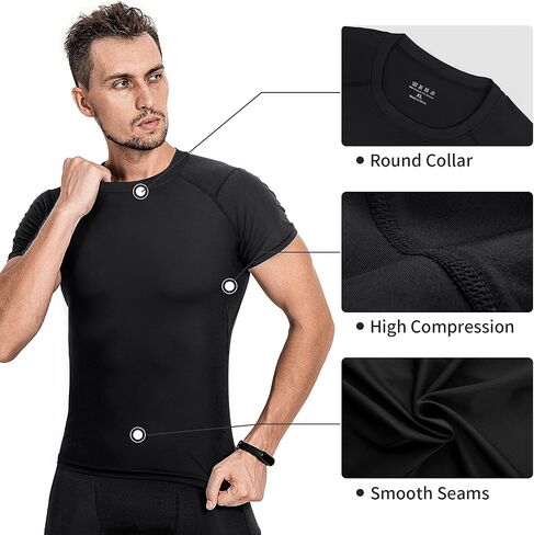 Niksa Men's Compression Shirts 3/5 Pack,Short Sleeve Athletic Compression Tops Cool Dry Workout T Shirt in Kuwait