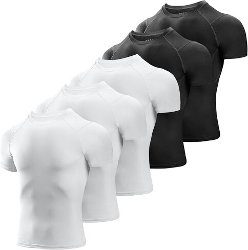 Niksa Men's Compression Shirts 3/5 Pack,Short Sleeve Athletic Compression Tops Cool Dry Workout T Shirt in Kuwait
