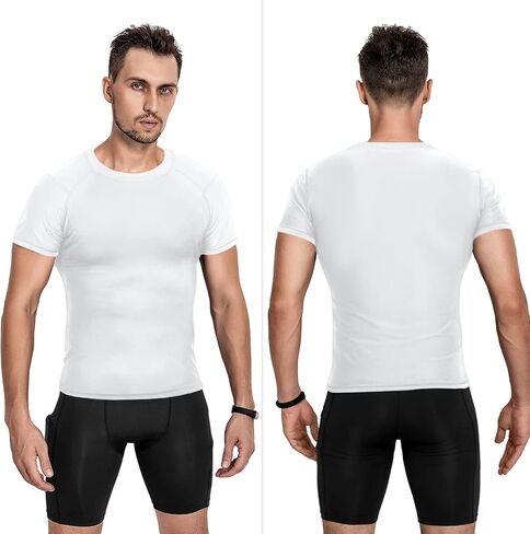 Niksa Men's Compression Shirts 3/5 Pack,Short Sleeve Athletic Compression Tops Cool Dry Workout T Shirt in Kuwait