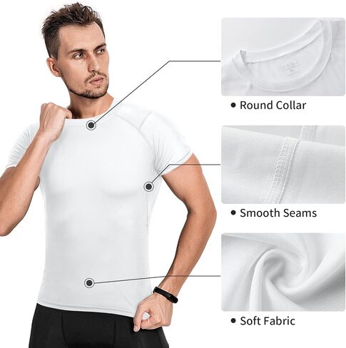 Niksa Men's Compression Shirts 3/5 Pack,Short Sleeve Athletic Compression Tops Cool Dry Workout T Shirt in Kuwait