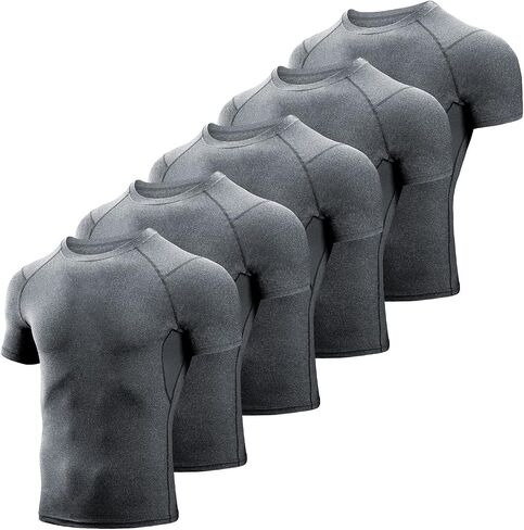 Niksa Men's Compression Shirts 3/5 Pack,Short Sleeve Athletic Compression Tops Cool Dry Workout T Shirt in Kuwait
