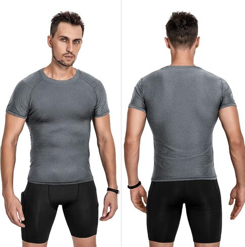 Niksa Men's Compression Shirts 3/5 Pack,Short Sleeve Athletic Compression Tops Cool Dry Workout T Shirt in Kuwait