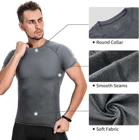 Niksa Men's Compression Shirts 3/5 Pack,Short Sleeve Athletic Compression Tops Cool Dry Workout T Shirt in Kuwait