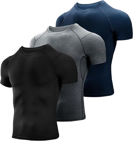 Niksa Men's Compression Shirts 3/5 Pack,Short Sleeve Athletic Compression Tops Cool Dry Workout T Shirt in Kuwait