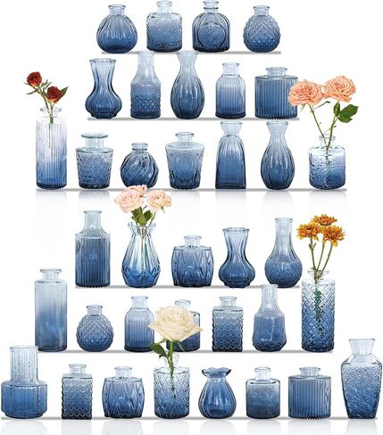 36Pcs Bud Vases Set Small Vintage Glass Bottles Clear Bud Vases in Bulk Multiple Shape Cute Glass Vases for Rustic Wedding Centerpieces Table Decorations and Home Decor(Clear) in Kuwait