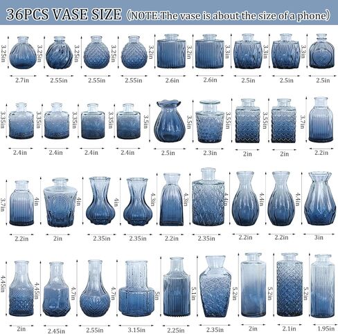 36Pcs Bud Vases Set Small Vintage Glass Bottles Clear Bud Vases in Bulk Multiple Shape Cute Glass Vases for Rustic Wedding Centerpieces Table Decorations and Home Decor(Clear) in Kuwait