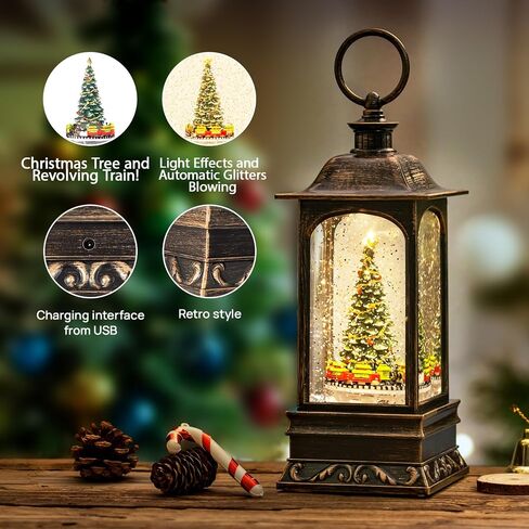 Snow Globe Christmas, Rotating Santa Reindeer, Snow Globes with Light Up Musical, Swirling Glitter & 6H Timer, Plays 8 Christmas Musics, Rotating Train in Saudi Arabia