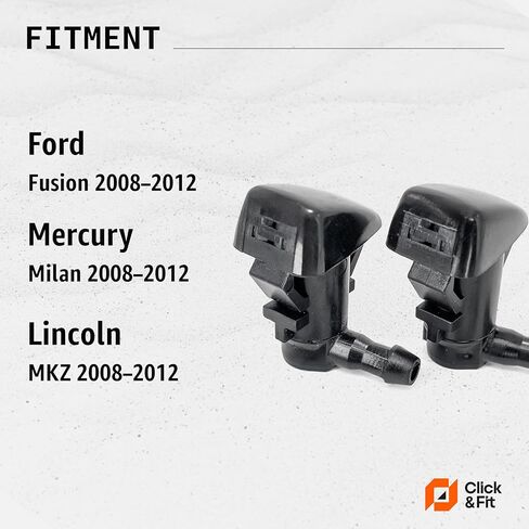 فوهات غسالة الزجاج الأمامي Click&Fit المتوافقة مع Ford Fusion من 2008 إلى 2012 - رشاشات المياه النفاثة الأمامية تستبدل 8E5Z17603A، 2 منافذ، أسود، طقم مكون من قطعتين in Kuwait