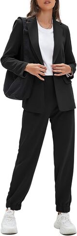 EXLURA Women's Business One Button Blazer Jacket High Elastic Waist Pant Suit Set Casual Loose 2 Piece Suits Office Work in Saudi Arabia