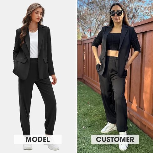 EXLURA Women's Business One Button Blazer Jacket High Elastic Waist Pant Suit Set Casual Loose 2 Piece Suits Office Work in Saudi Arabia