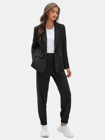 EXLURA Women's Business One Button Blazer Jacket High Elastic Waist Pant Suit Set Casual Loose 2 Piece Suits Office Work in Saudi Arabia