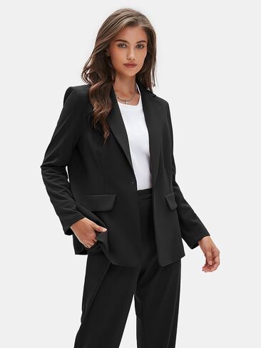 EXLURA Women's Business One Button Blazer Jacket High Elastic Waist Pant Suit Set Casual Loose 2 Piece Suits Office Work in Saudi Arabia