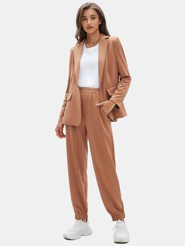 EXLURA Women's Business One Button Blazer Jacket High Elastic Waist Pant Suit Set Casual Loose 2 Piece Suits Office Work in Saudi Arabia