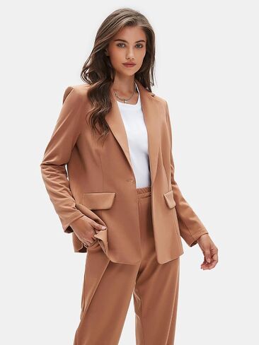 EXLURA Women's Business One Button Blazer Jacket High Elastic Waist Pant Suit Set Casual Loose 2 Piece Suits Office Work in Saudi Arabia
