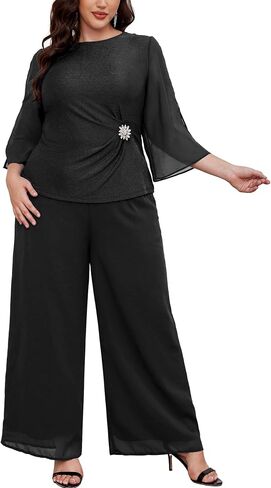AOVDE Plus Size Pant Suits Mother of Bride Dressy Pant Suits 2 Piece Outfits with Pockets for Women Wedding Guest in Kuwait