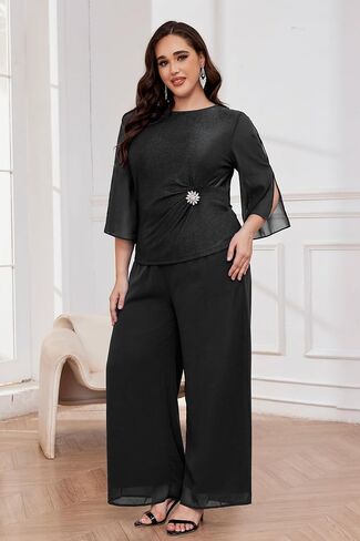 AOVDE Plus Size Pant Suits Mother of Bride Dressy Pant Suits 2 Piece Outfits with Pockets for Women Wedding Guest in Kuwait