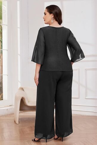 AOVDE Plus Size Pant Suits Mother of Bride Dressy Pant Suits 2 Piece Outfits with Pockets for Women Wedding Guest in Kuwait