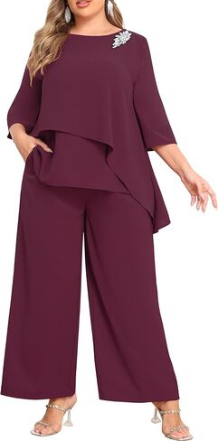 AOVDE Plus Size Pant Suits Mother of Bride Dressy Pant Suits 2 Piece Outfits with Pockets for Women Wedding Guest in Kuwait