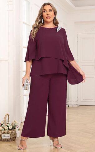 AOVDE Plus Size Pant Suits Mother of Bride Dressy Pant Suits 2 Piece Outfits with Pockets for Women Wedding Guest in Kuwait