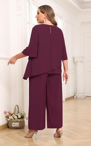 AOVDE Plus Size Pant Suits Mother of Bride Dressy Pant Suits 2 Piece Outfits with Pockets for Women Wedding Guest in Kuwait