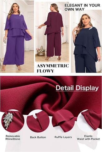 AOVDE Plus Size Pant Suits Mother of Bride Dressy Pant Suits 2 Piece Outfits with Pockets for Women Wedding Guest in Kuwait