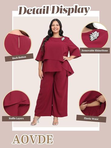 AOVDE Plus Size Pant Suits Mother of Bride Dressy Pant Suits 2 Piece Outfits with Pockets for Women Wedding Guest in Kuwait
