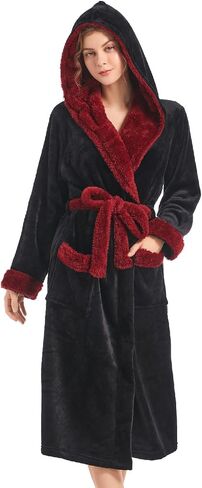 Inner Wish Women Hooded Plush Robe, Fleece Cozy Warm Bathrobe in Saudi Arabia