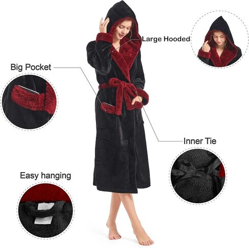Inner Wish Women Hooded Plush Robe, Fleece Cozy Warm Bathrobe in Saudi Arabia