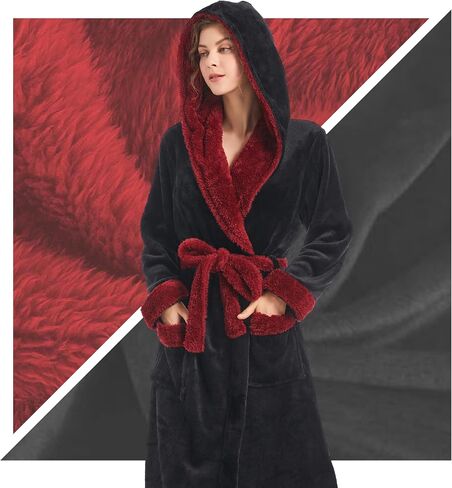 Inner Wish Women Hooded Plush Robe, Fleece Cozy Warm Bathrobe in Saudi Arabia